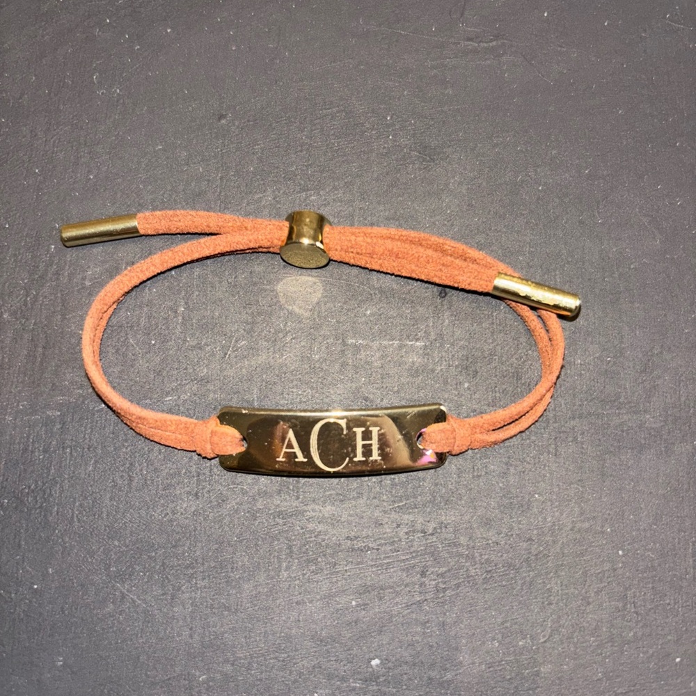 Gold and Tan Bracelet with ACH Engraving